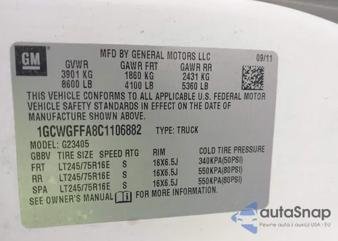 2012 Chevrolet Express 2500 Work Van z USA, uszkodzony, nr VIN 1GCWGFFA8C1106882